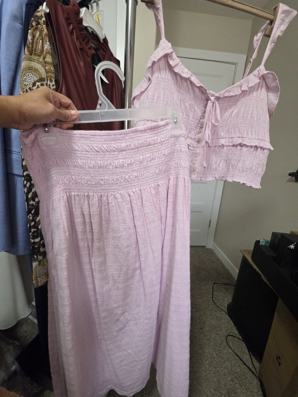 American Eagle Lavander Two-Piece Smocked Crop Top & Skirt Set M-L